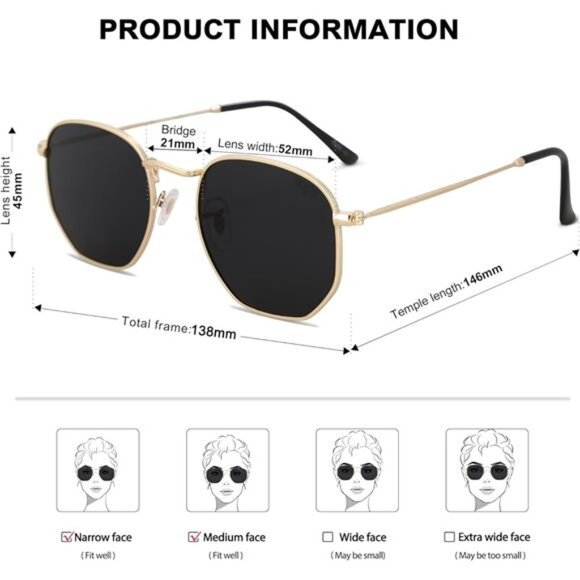 Square Polarized Sunglasses for Women Men Small Hexagonal Polygon Shades - Picture 11 of 12